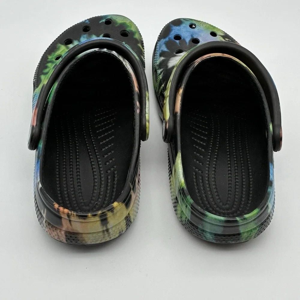 Crocs Classic Black Tie Dye Graphic Clogs Flips Slides Men's 6 Women's 8 - Picture 3 of 8